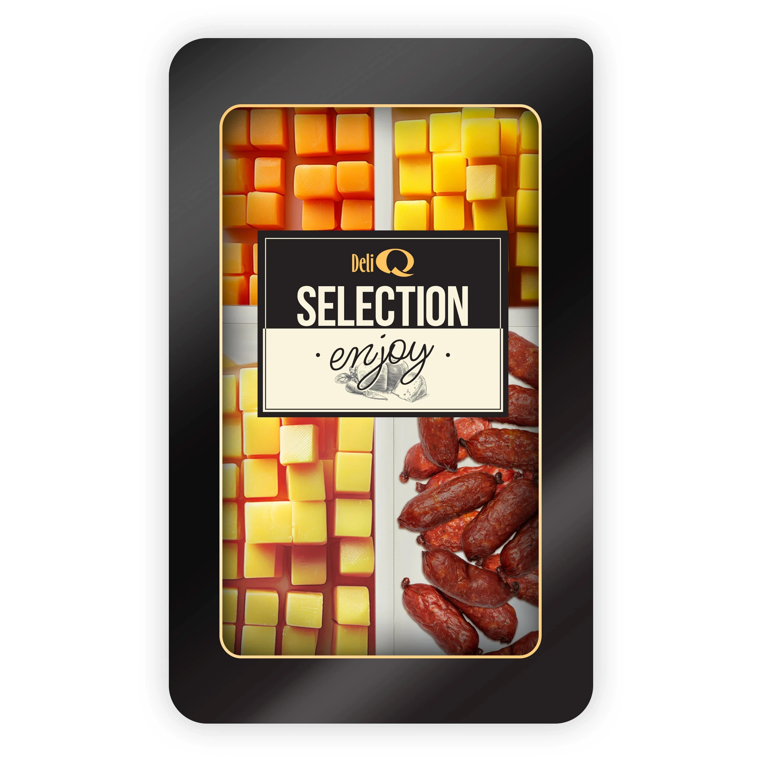 DELI Q SELECTION kostki: Cheddar Red / Gouda / Cheddar White Mature / Mini Salami 200g
