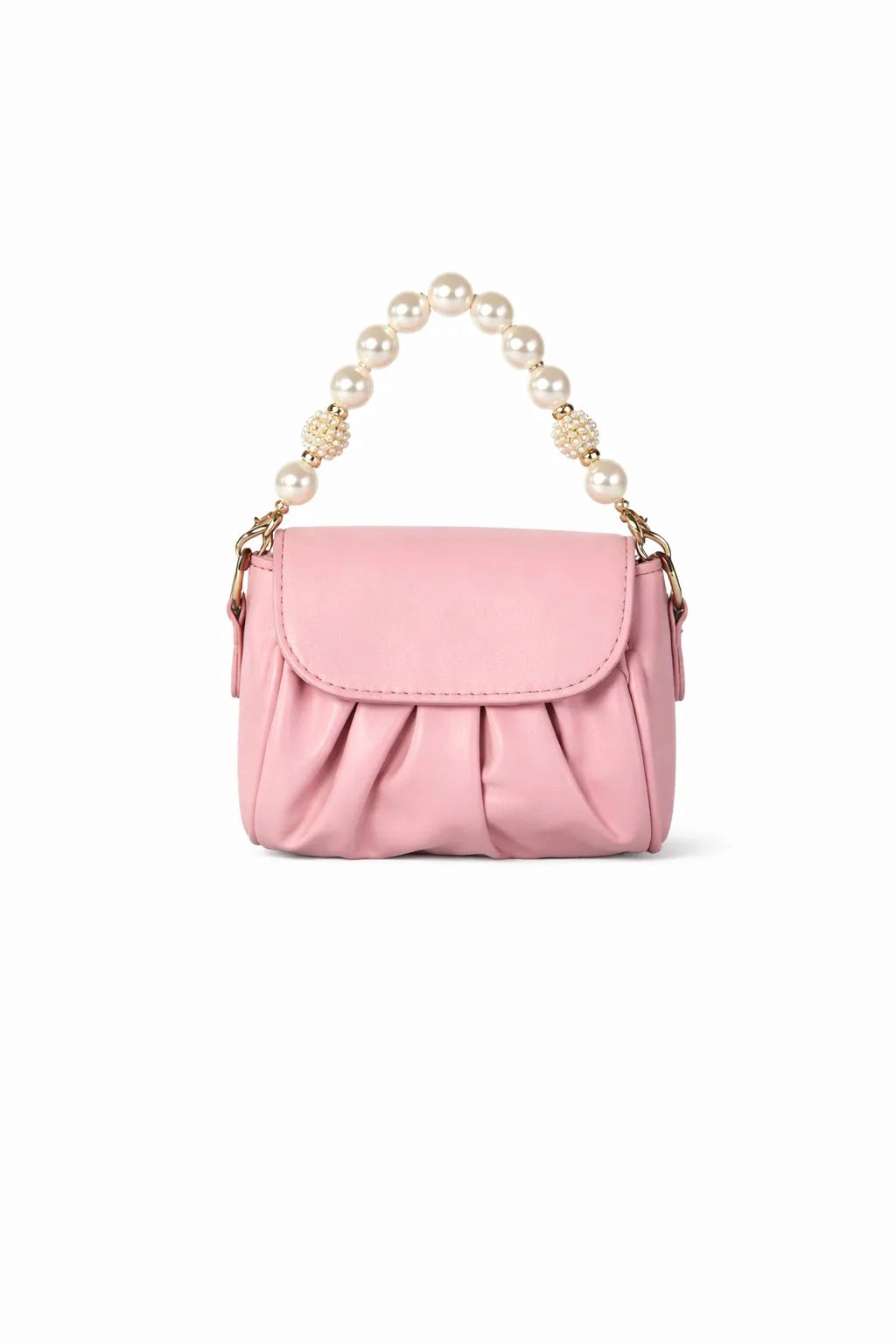 Pink handbag with pearl handle on a white background