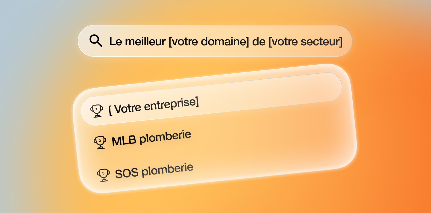 Simulation de résultats de recherche Google montrant une entreprise en première position pour illustrer le système d'acquisition de chantiers Aura.