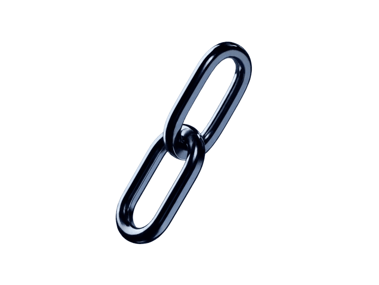 close up of a dark chrome chain link icon with two interlocking oval links.