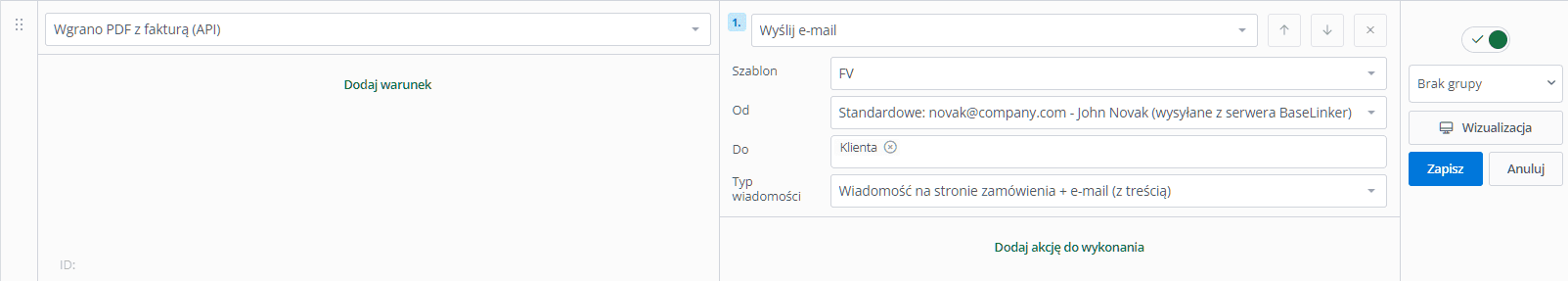 Automatyczna akcja w Base.com wysyłająca e-mailem fakturę wgraną z zewnętrznego systemu
