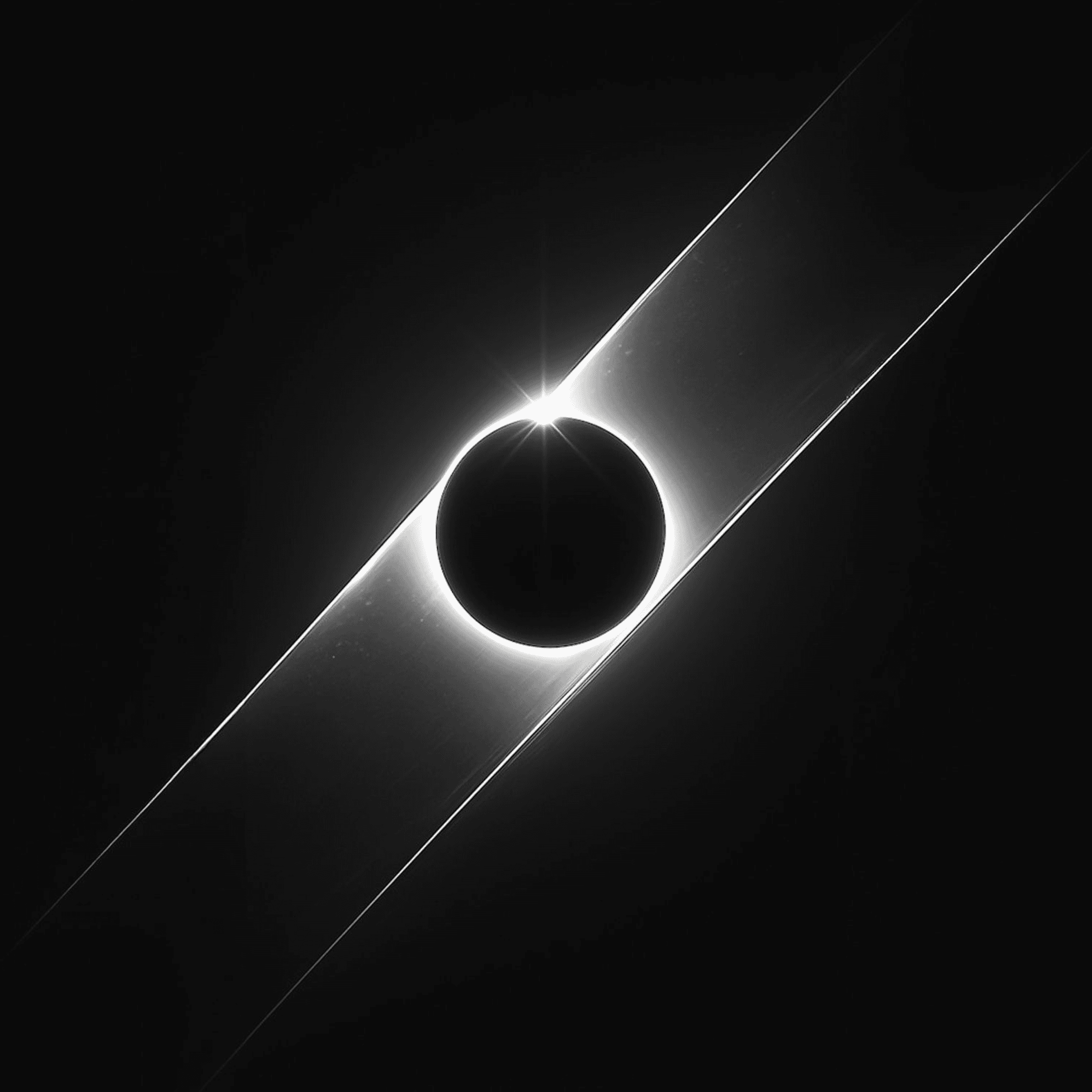 minimal black hole with light beams crossing event horizon, abstract gravity and attention metaphor, dark space composition, high contrast astrophysics concept, modern cosmic banner image