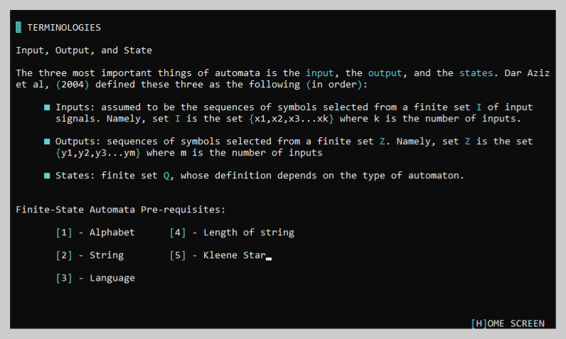 Terminologies page of the tutorial