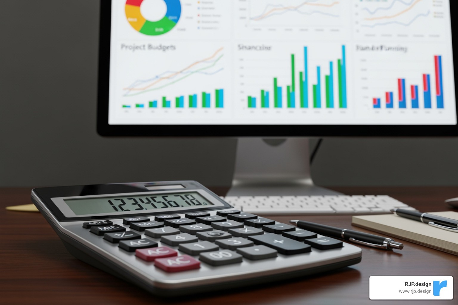 calculator and charts representing project budgets - web development company in new york city