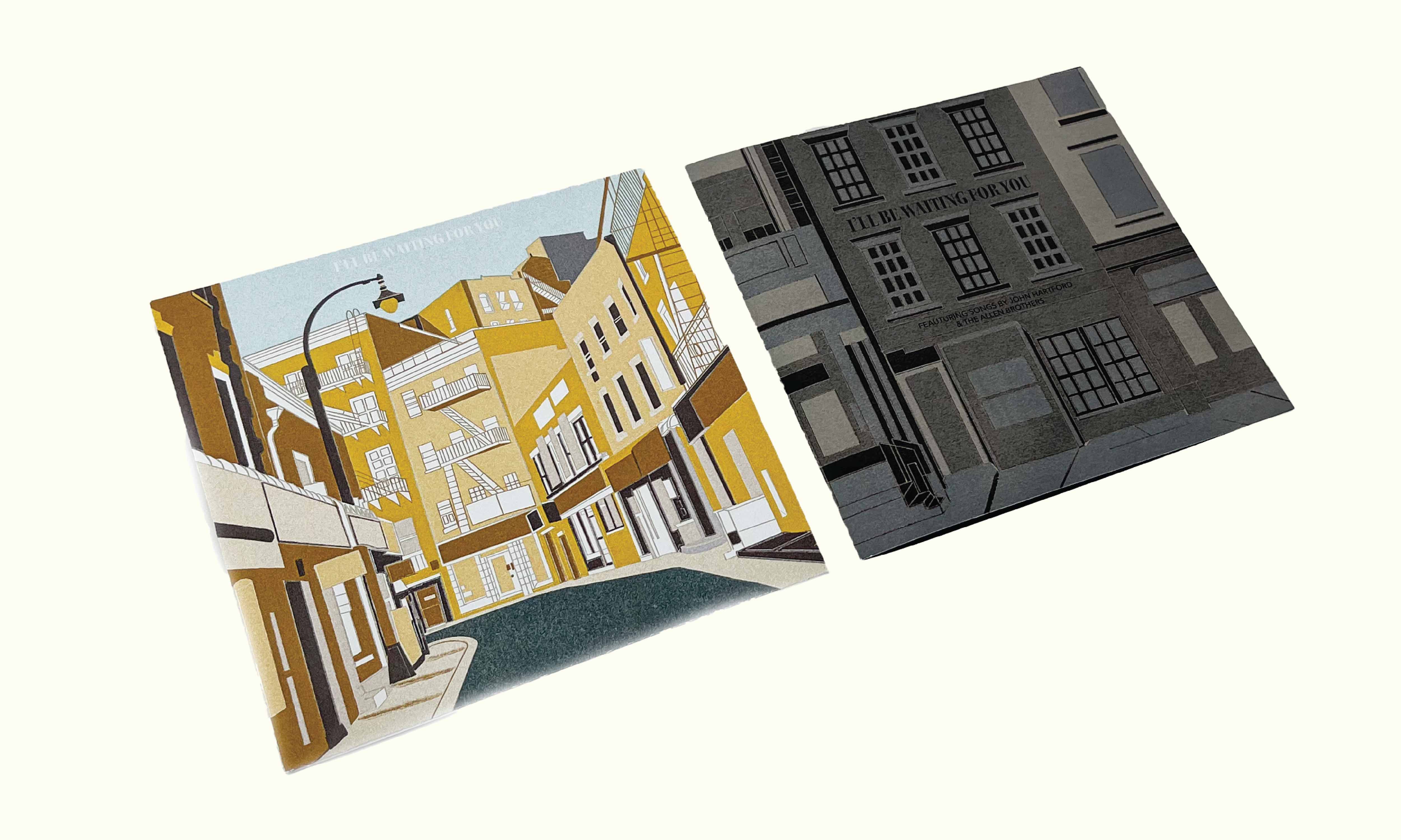 Open record booklet showing front and back illustrations
