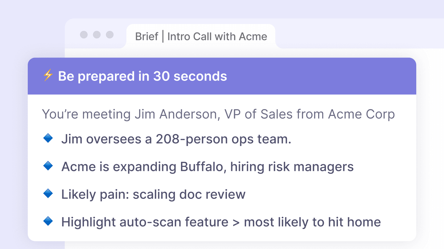 30 seconds card within the brief