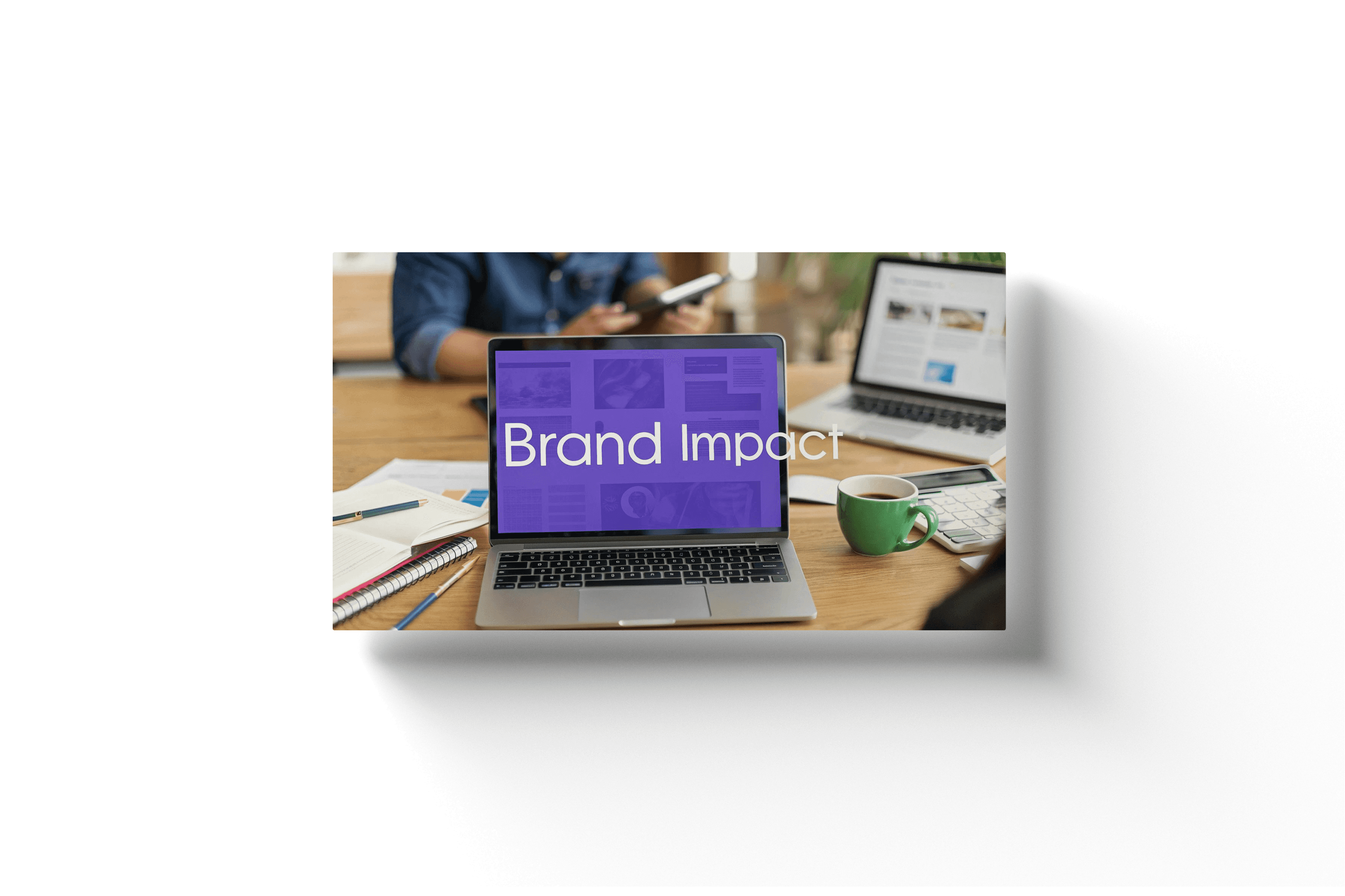 a purple laptop screen with the text 'brand impact'