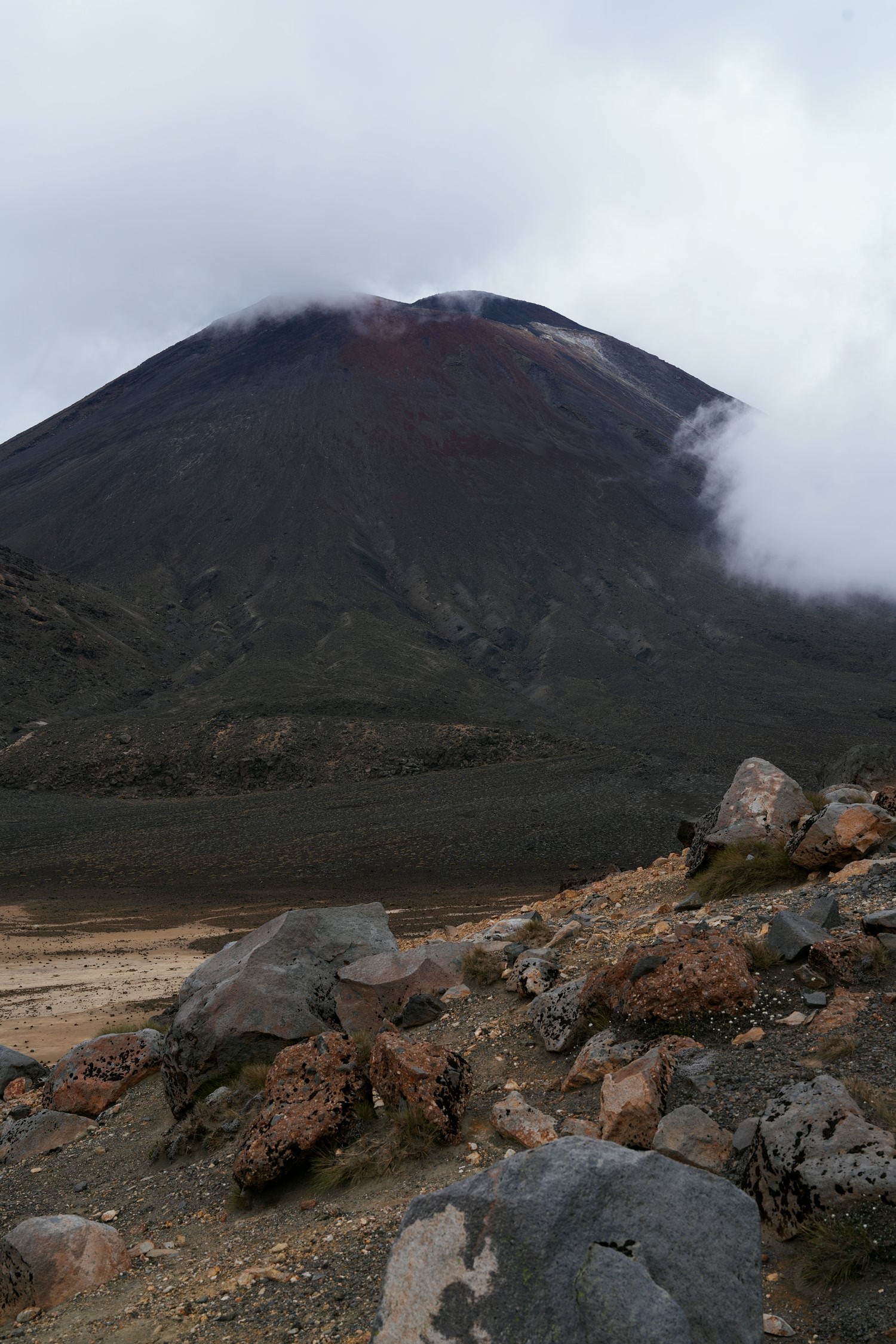 Cloud and volcanic terrain on the Tongariro Alpine Crossing