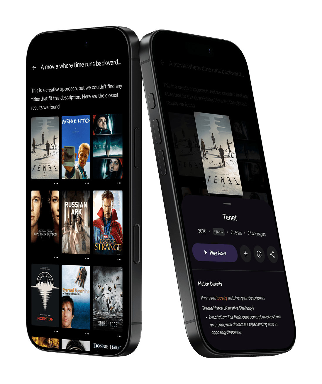 Search interface displaying "closest results" when an exact match for a creative concept cannot be found