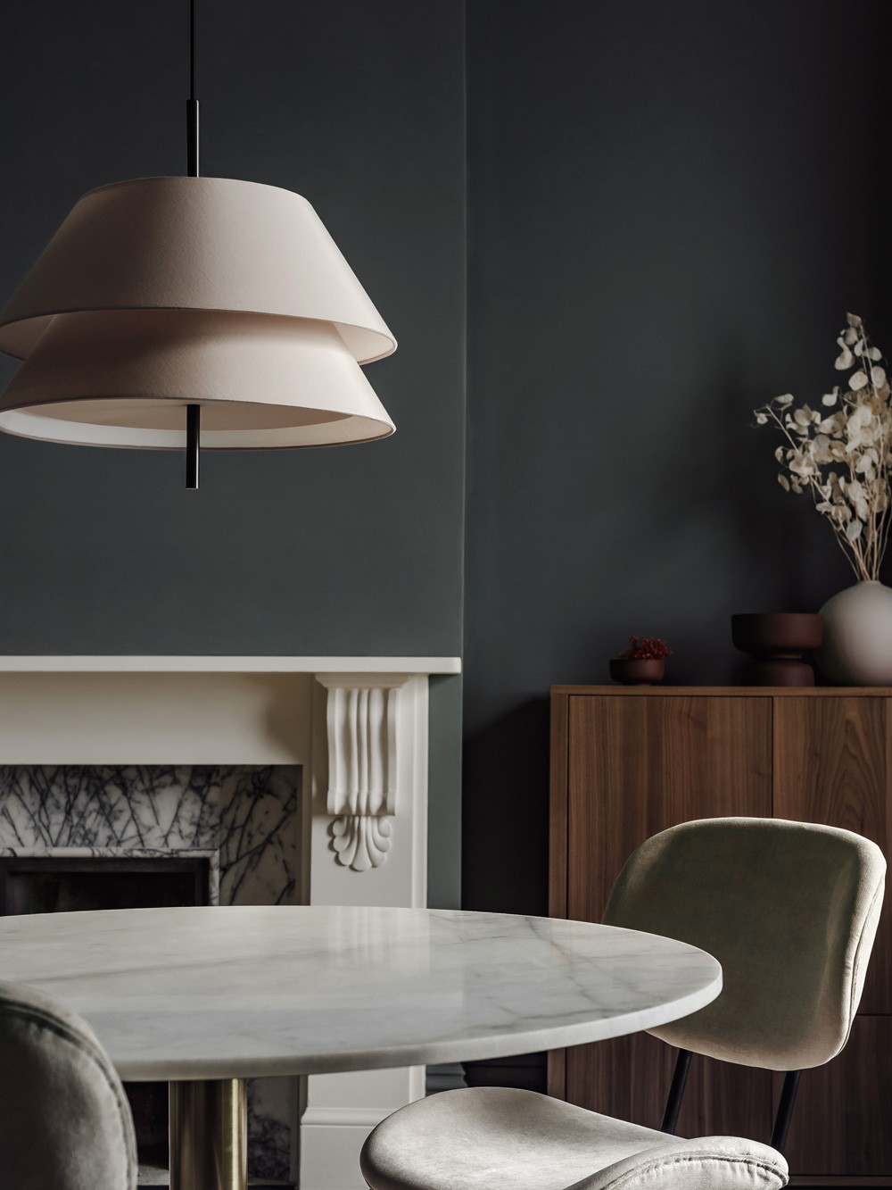 Kobi pendant light – honed marble base with double-shade design for diffused, layered lighting