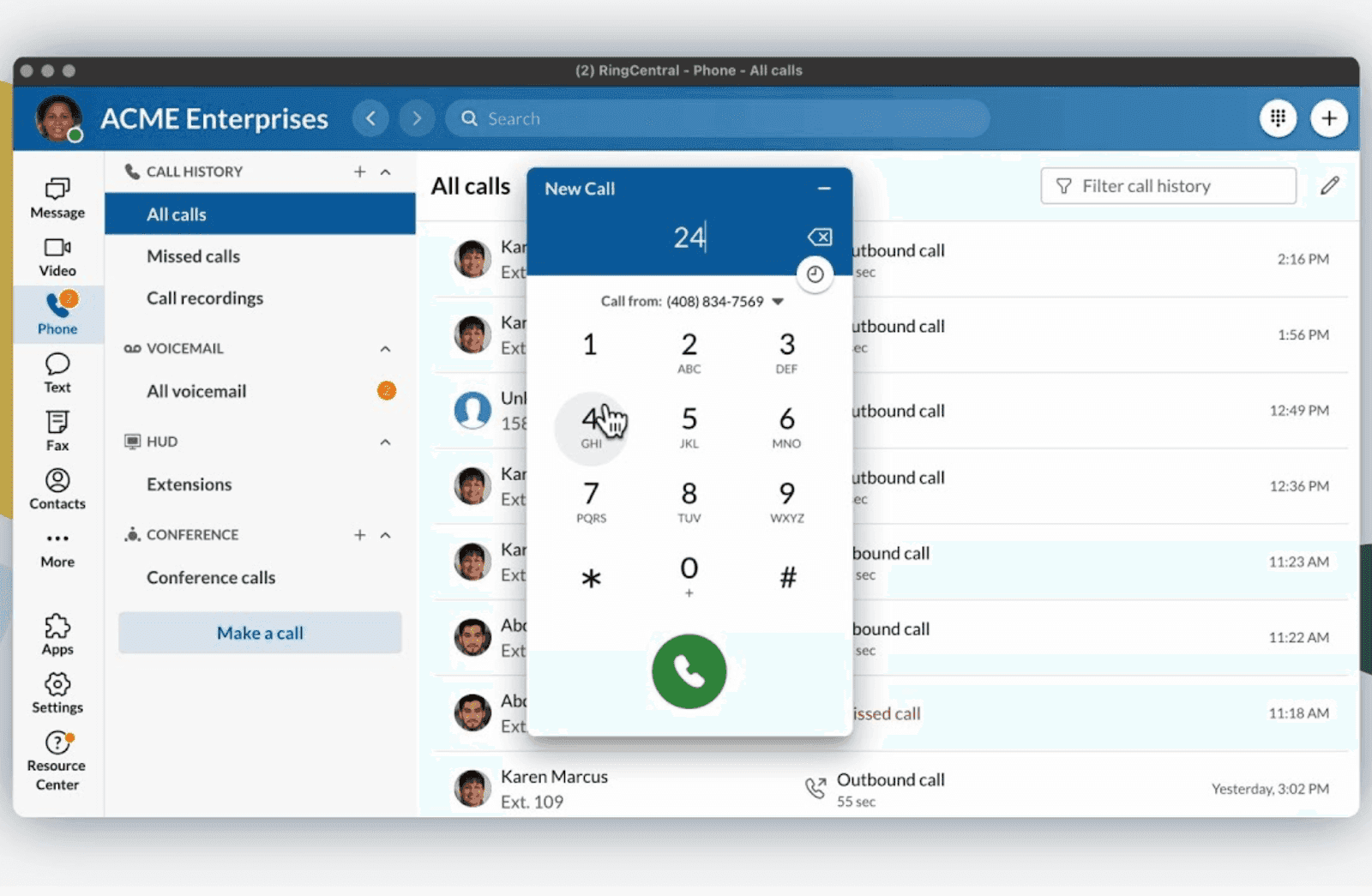 RingCentral audio conferencing interface