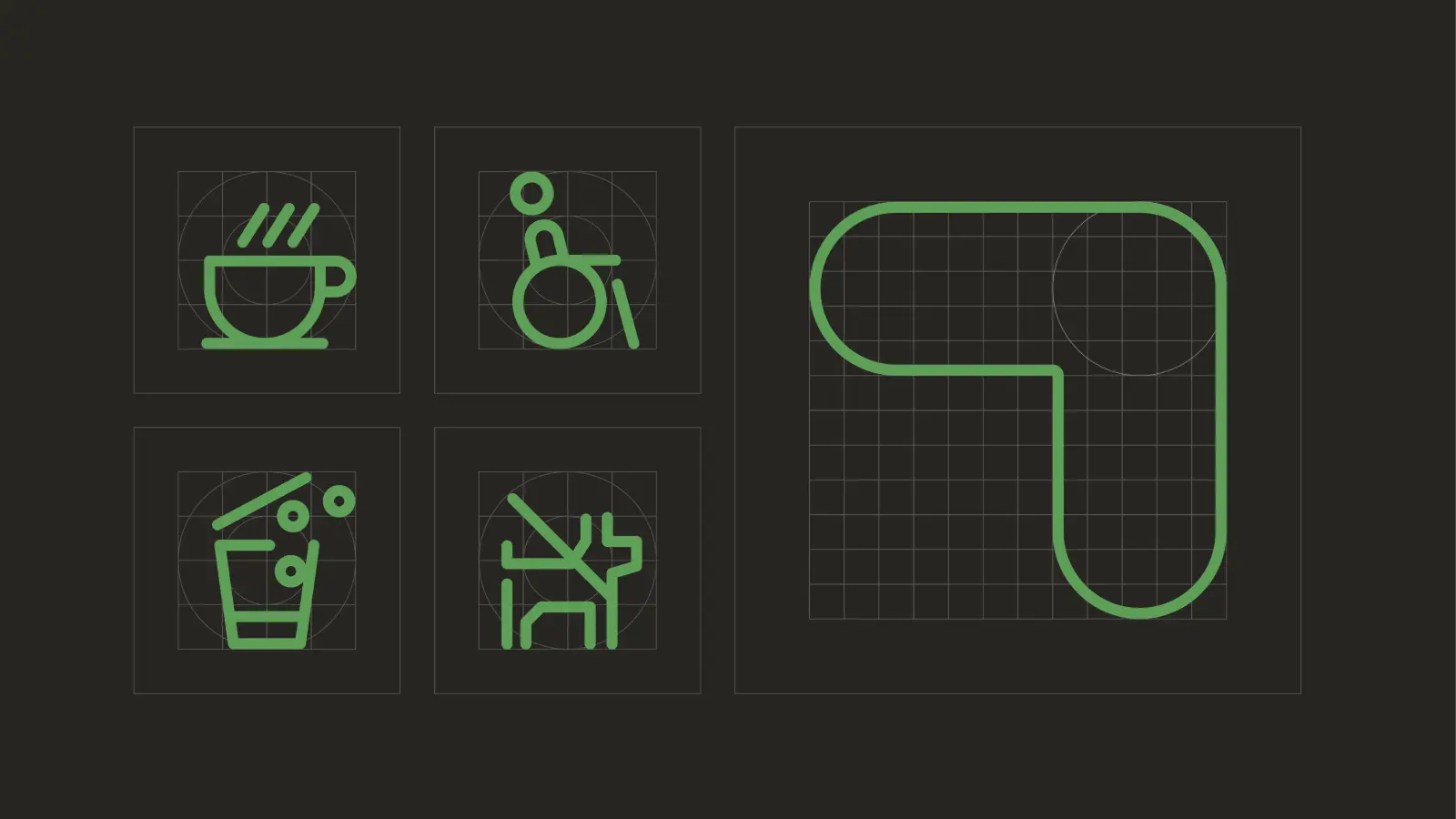 Construction grid for pictograms in the Dubai Public Parks identity system.