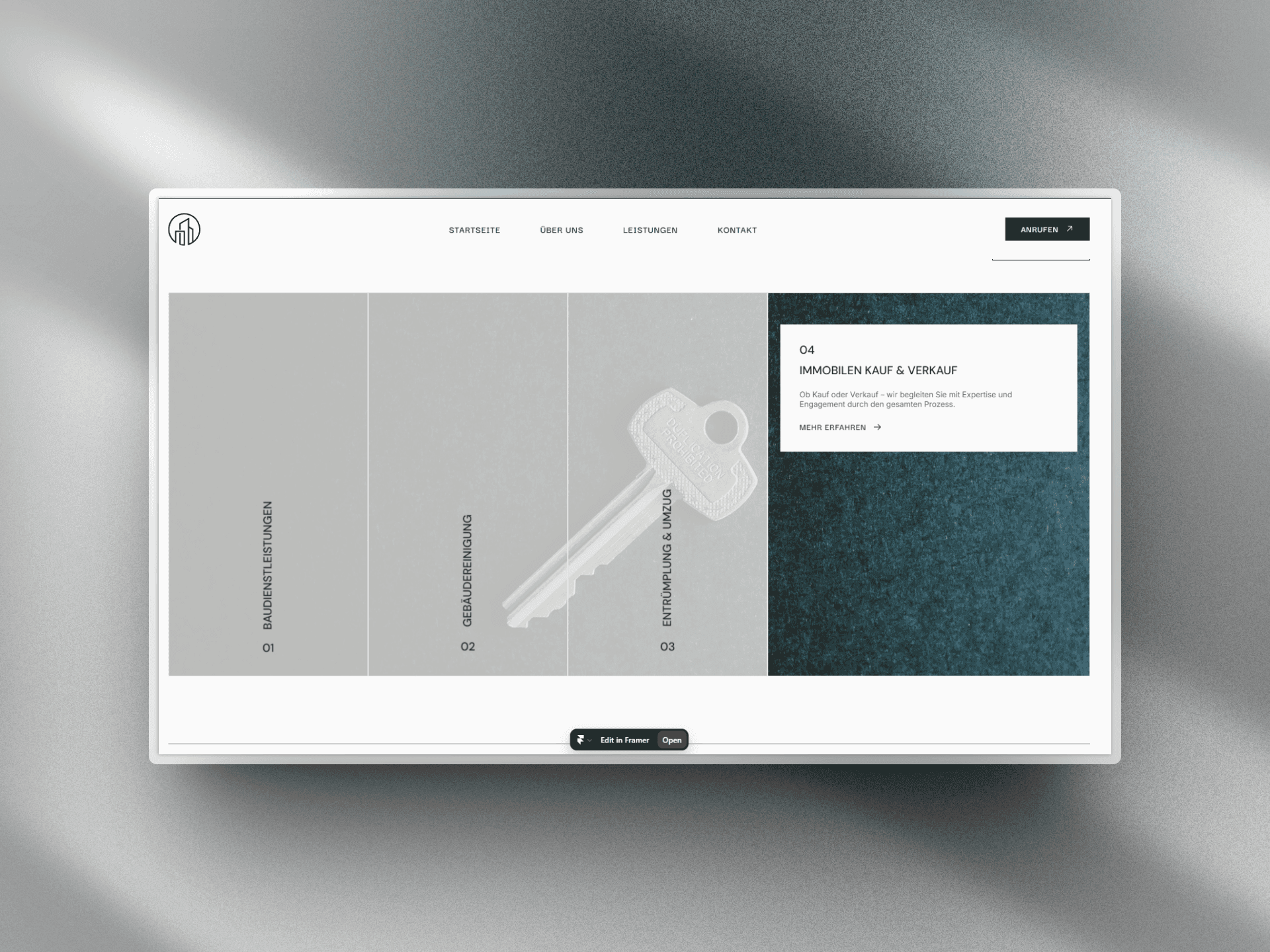 A computer screen displaying a minimalistic web interface with a key icon and charts or graphs.