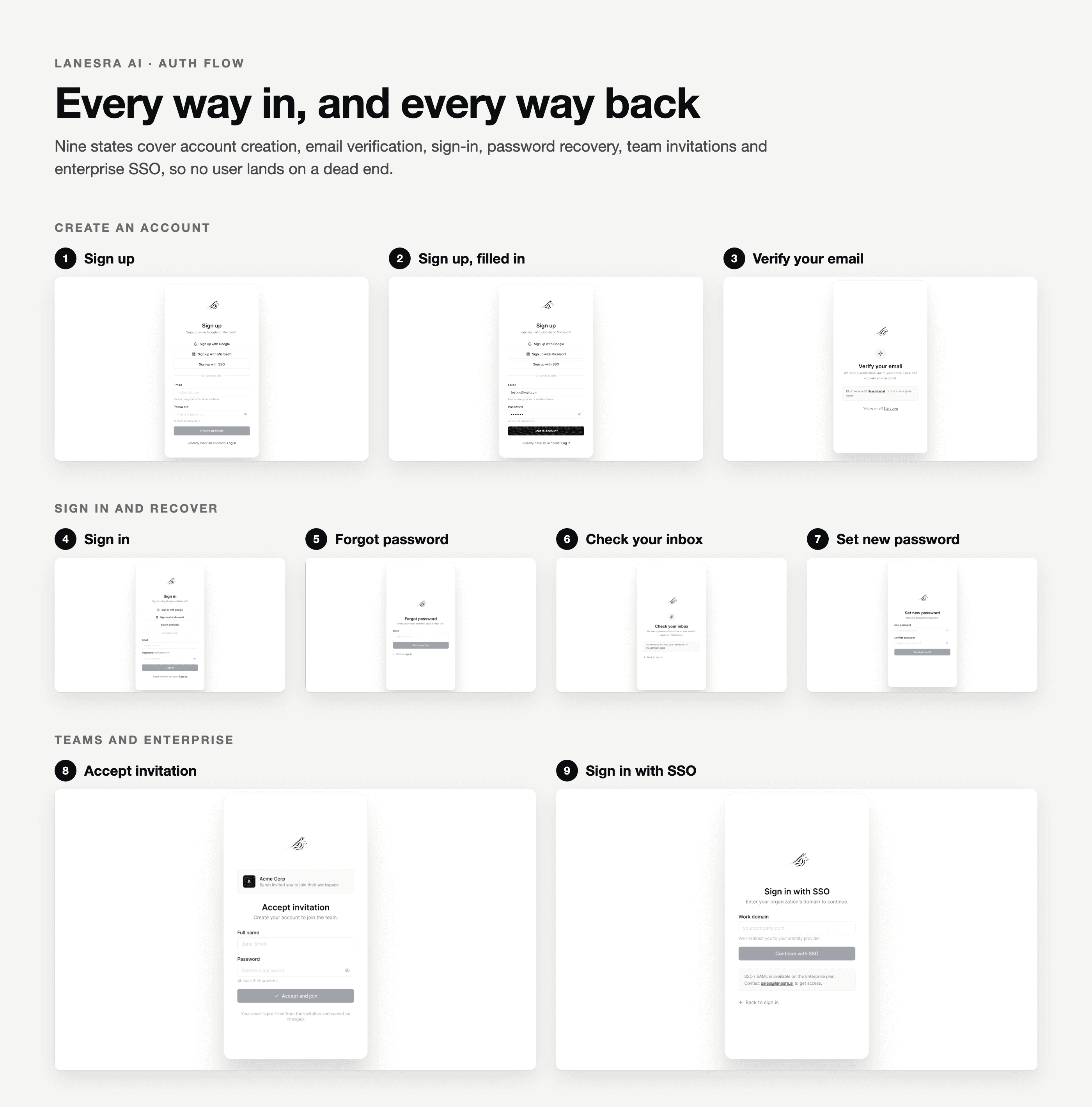 Sign up and log in screens