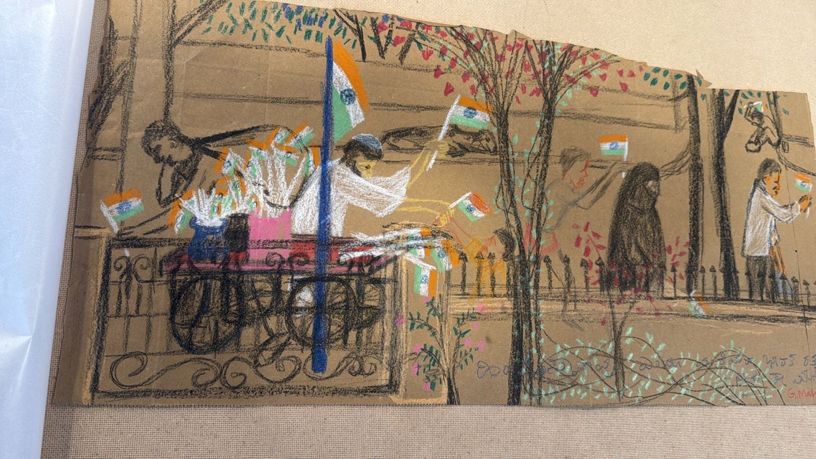 herd of sheep on road painting