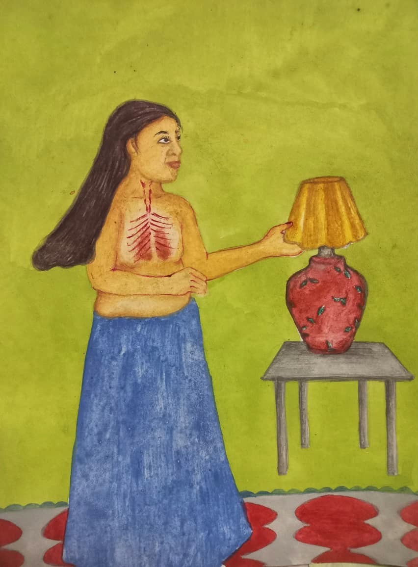 herd of sheep on road painting