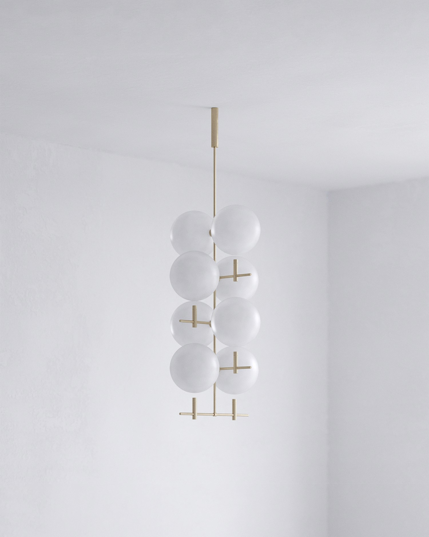 Architectural vertical luminaire installed as suspended sculptural lighting element by Jiri Krejcirik