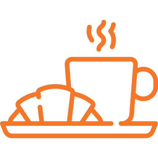 Icône d’une tasse fumante et d’une assiette, représentant le déjeuner maison servi en boîte à lunch.