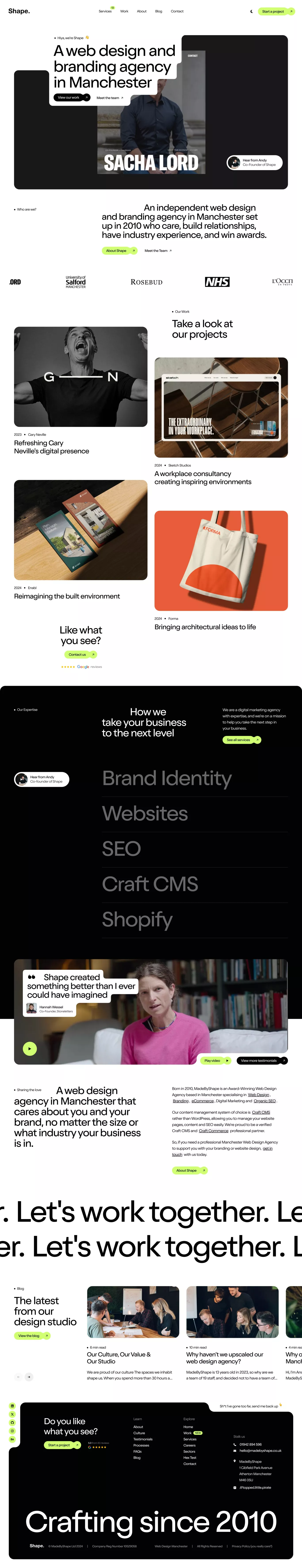 Web Design Manchester portfolio page screenshot showcasing Design and Tech design