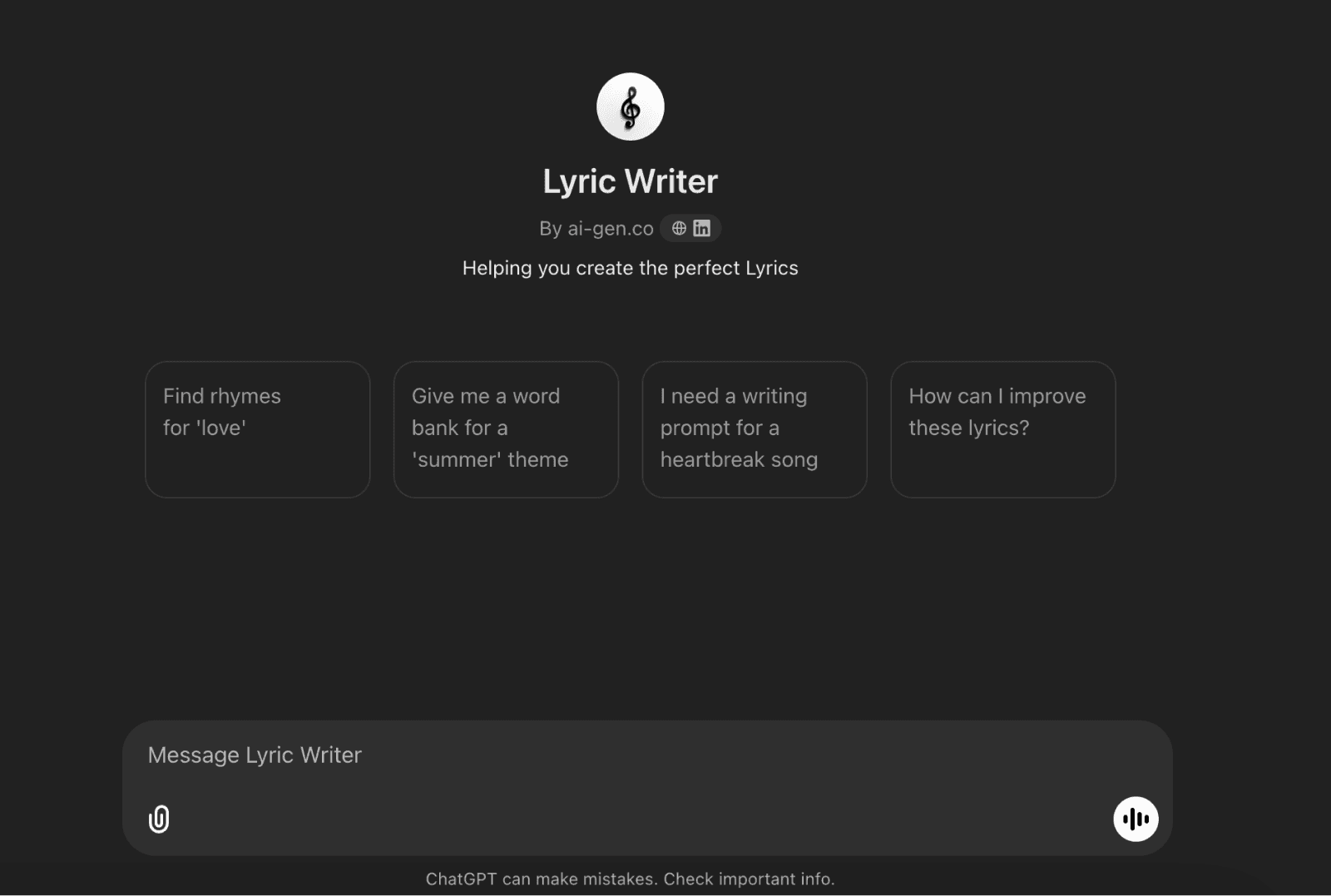 A lyric writer ChatGPT bot