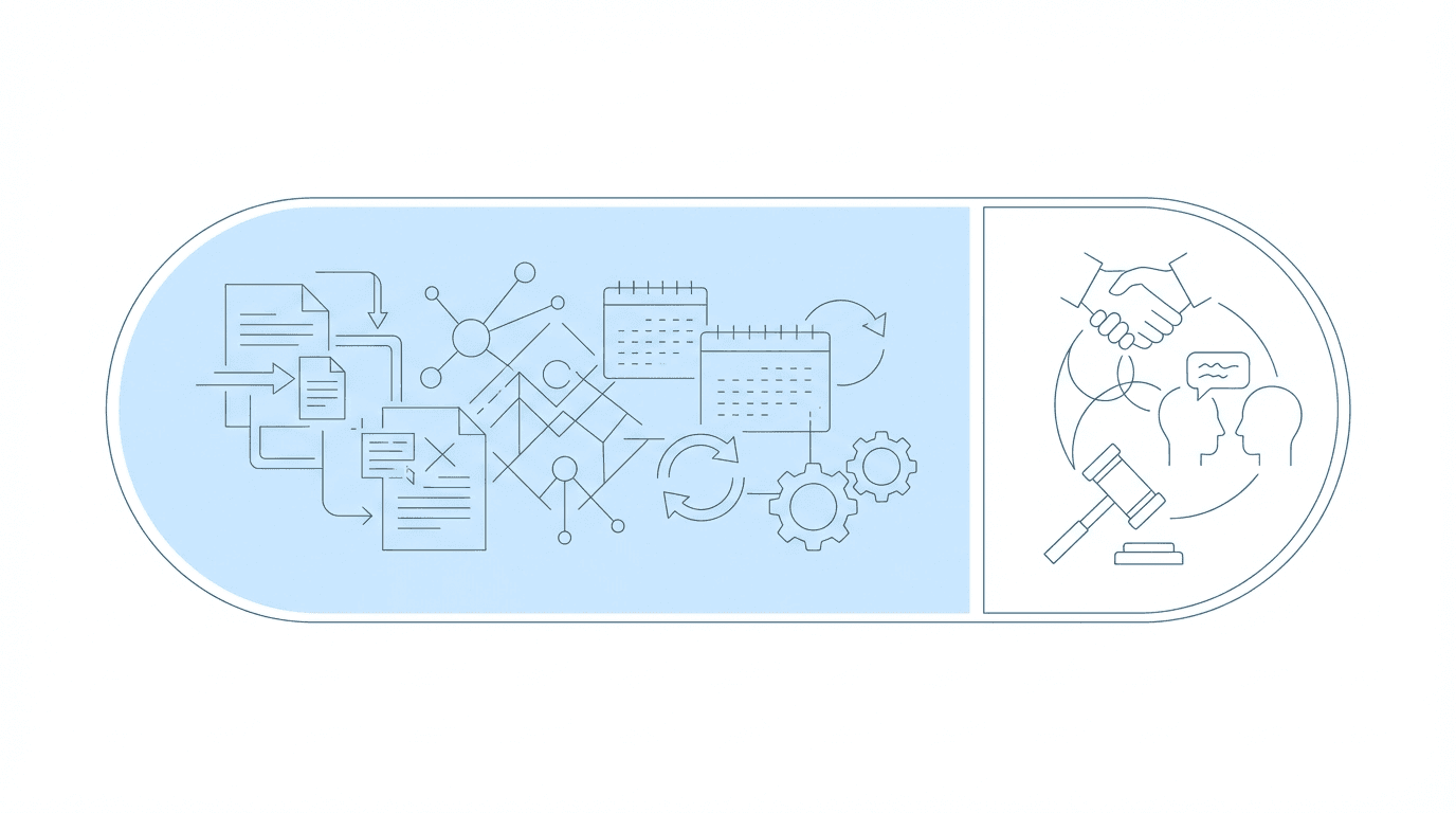 Horizontal pill showing 80% automated tasks in blue and 20% human judgment work in outline