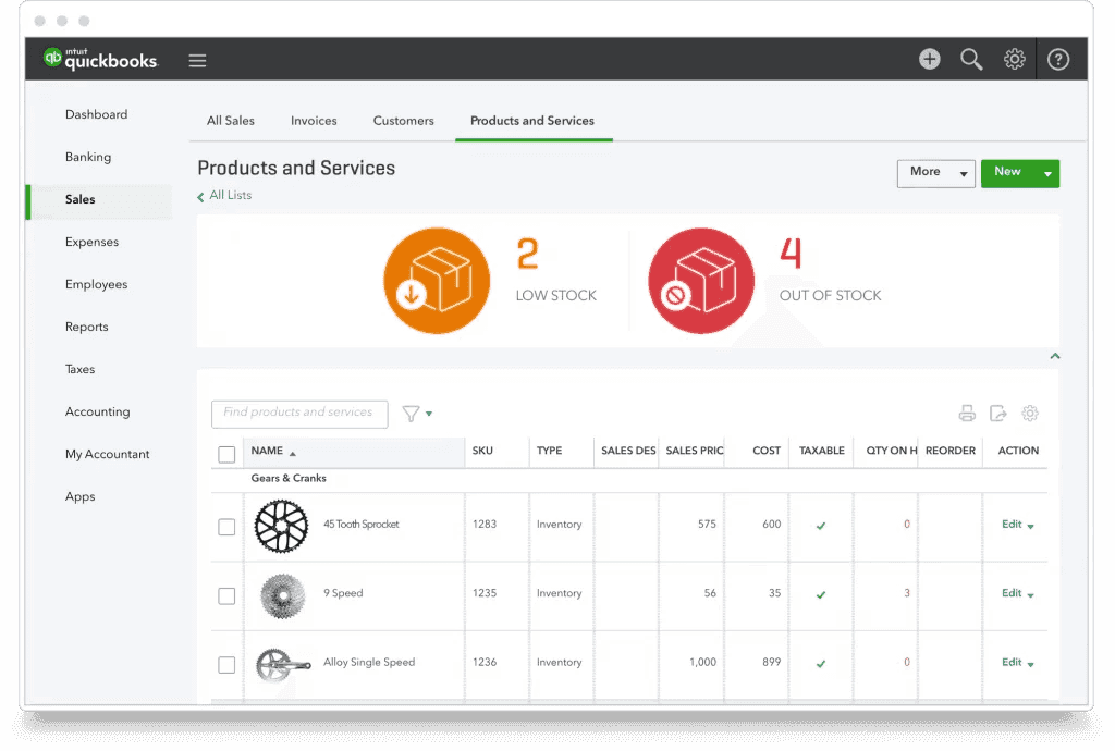 Screenshot of QuickBooks