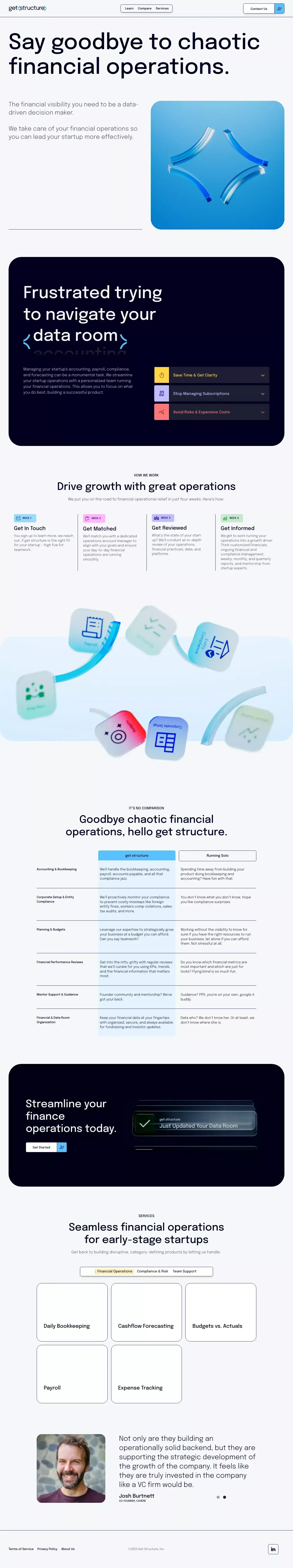 Get Structure with Financial Operations landing page screenshot showcasing Finance design