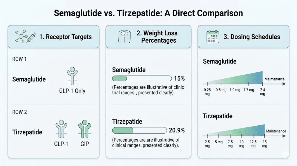 Semaglutide vs tirzepatide comparison chart for weight loss