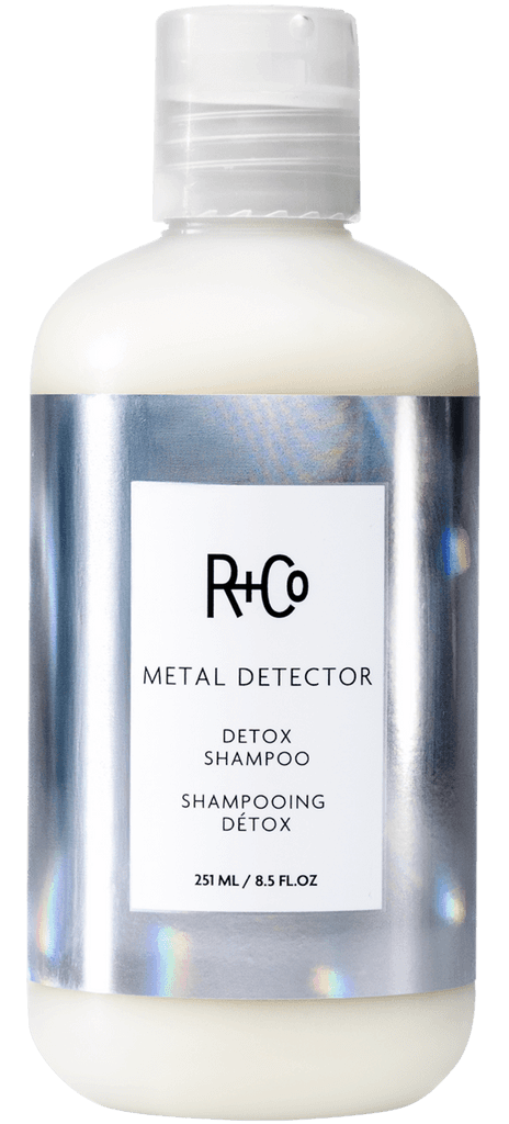 R+Co Metal Detector detox shampoo, the bottle Gray uses to clear Birmingham's hard water out of his clients' hair