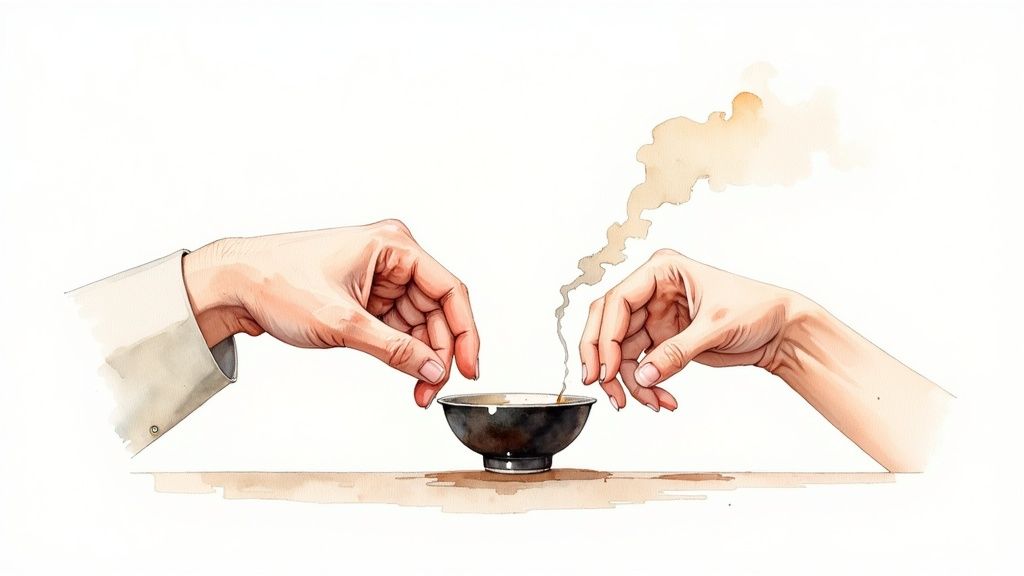 sake cup with two hands