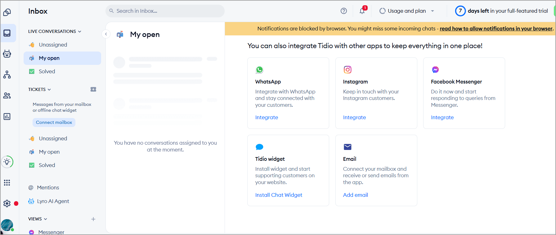 Tidio inbox setup