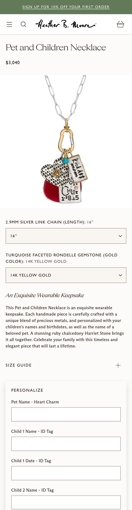 Jewelry product options include: necklace for Pet and Children Necklace from Heather B. Moore.