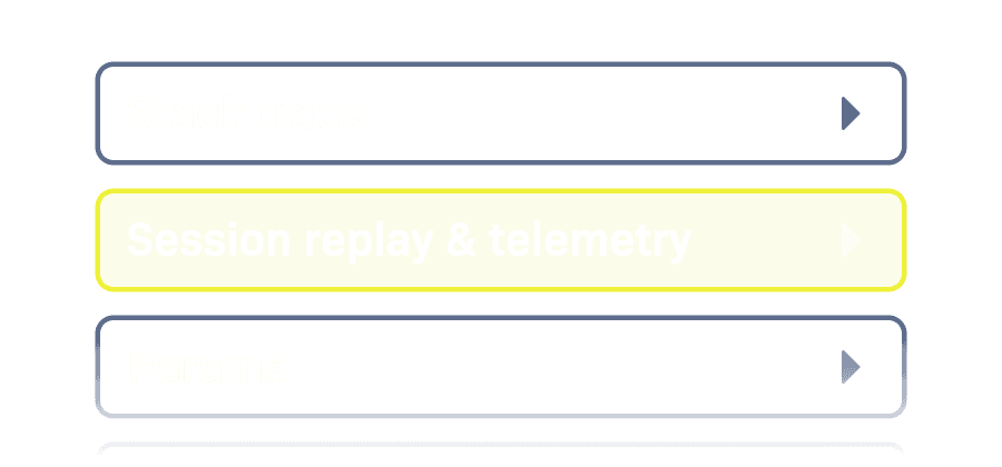 Different sections of the Item Detail screen's UI, Session replay & telemetry among them.