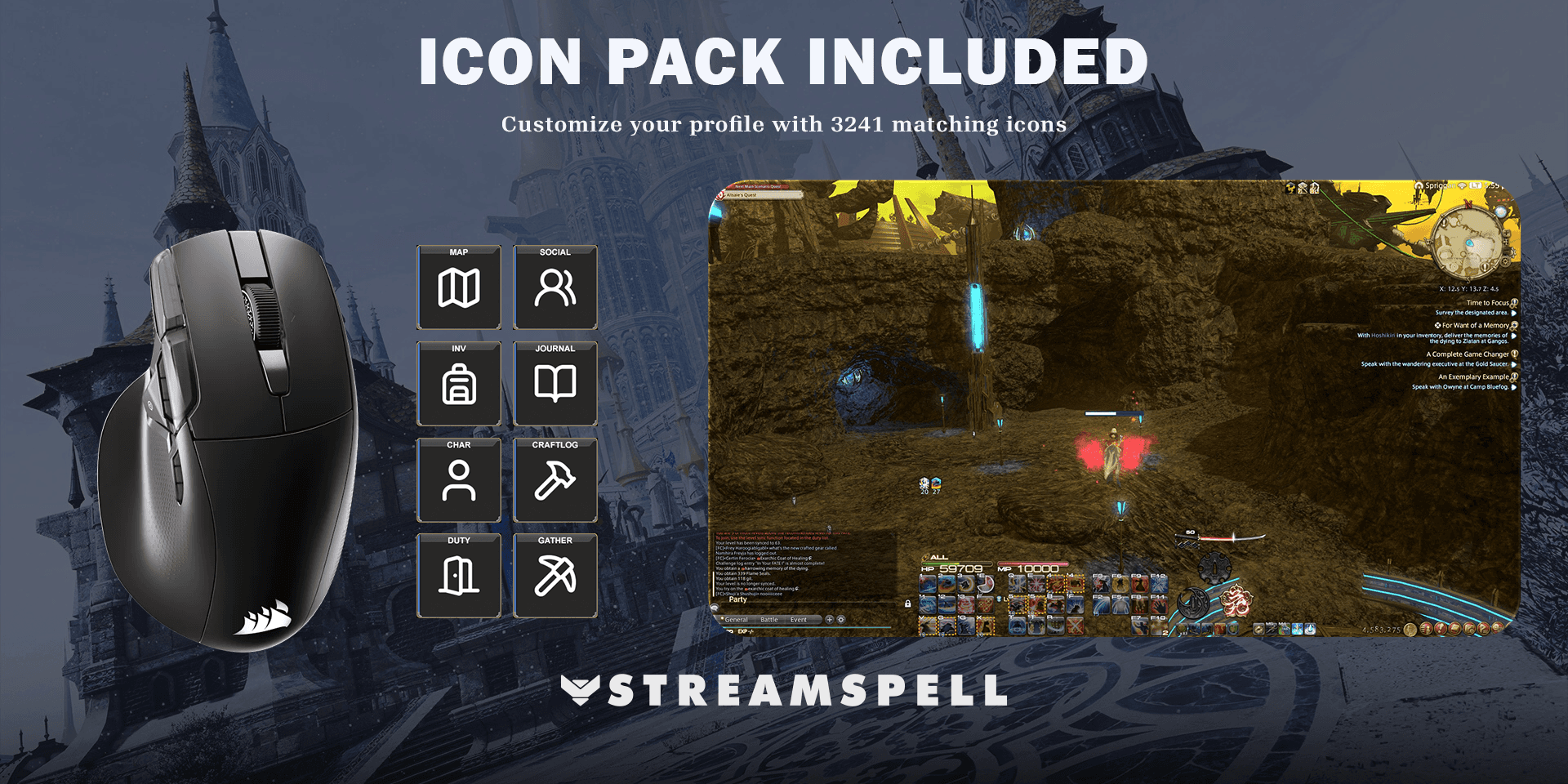 Final Fantasy XIV matching icon-pack preview for the CORSAIR NIGHTSWORD v2 WIRELESS SD profile