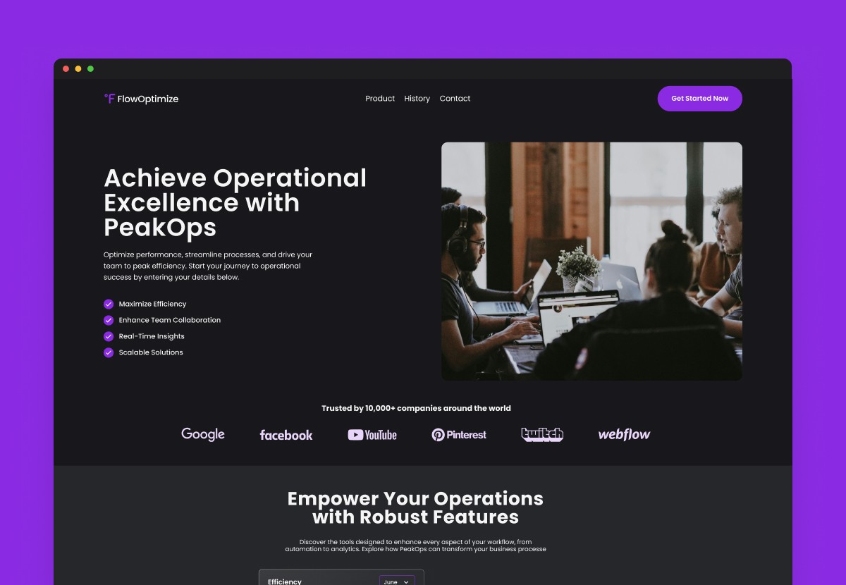 Team management SaaS landing page