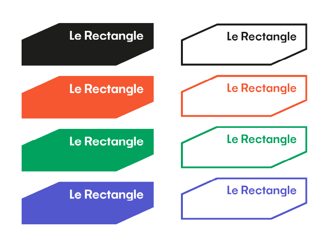Variations du logo Le Rectangle en version pleine et contour dans plusieurs couleurs sans signature.