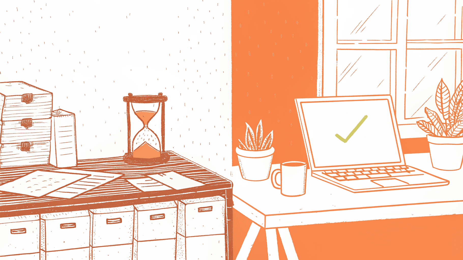 Buried court documents and expiring deadlines contrasted with a bright claim discovery dashboard