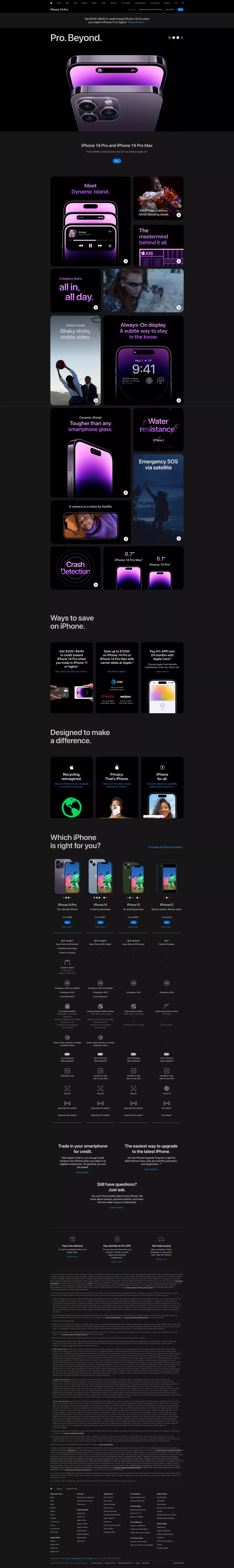 iPhone 14 Pro and iPhone 14 Pro Max - Ap landing page screenshot showcasing Tech and Ecommerce design