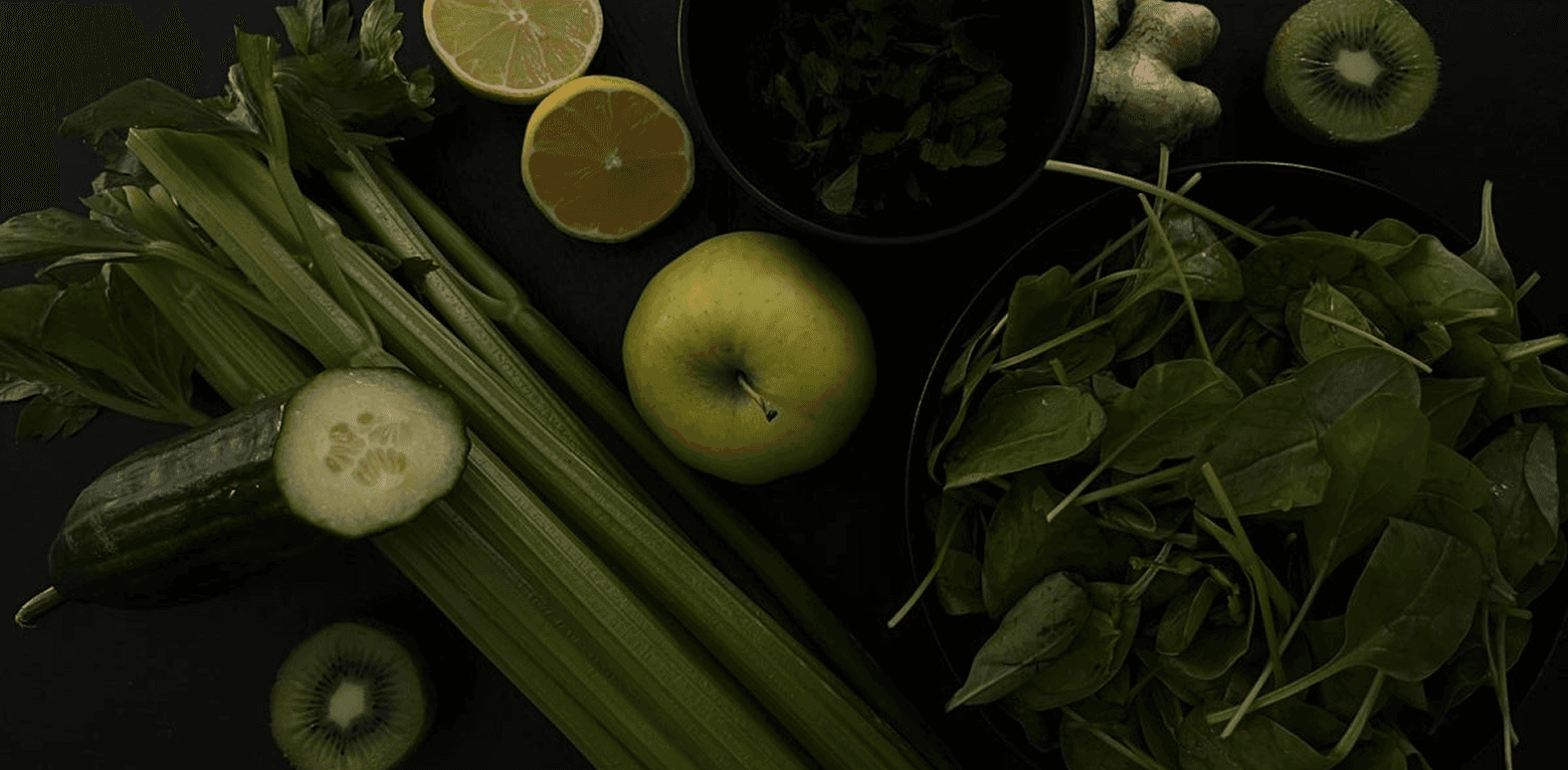 Green counter top with some healthy food