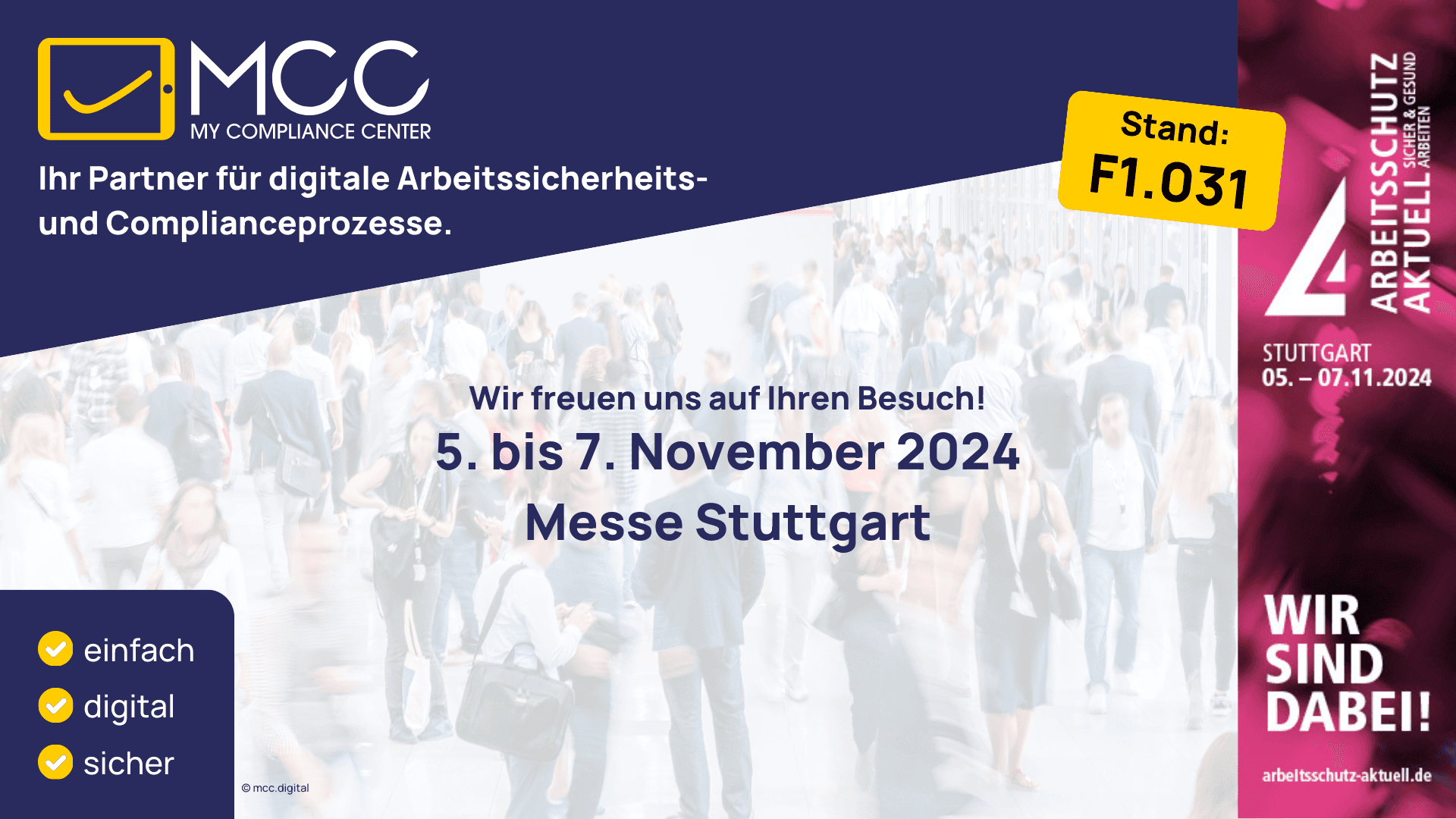 MCC auf der Arbeitschutz Aktuell in Stuttgart, 5. - 7. November 2024, Stand F1.031