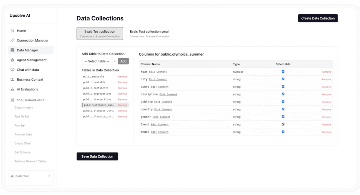 Connect your SQL or API data sources directly in Upsolve AI Agent Builder