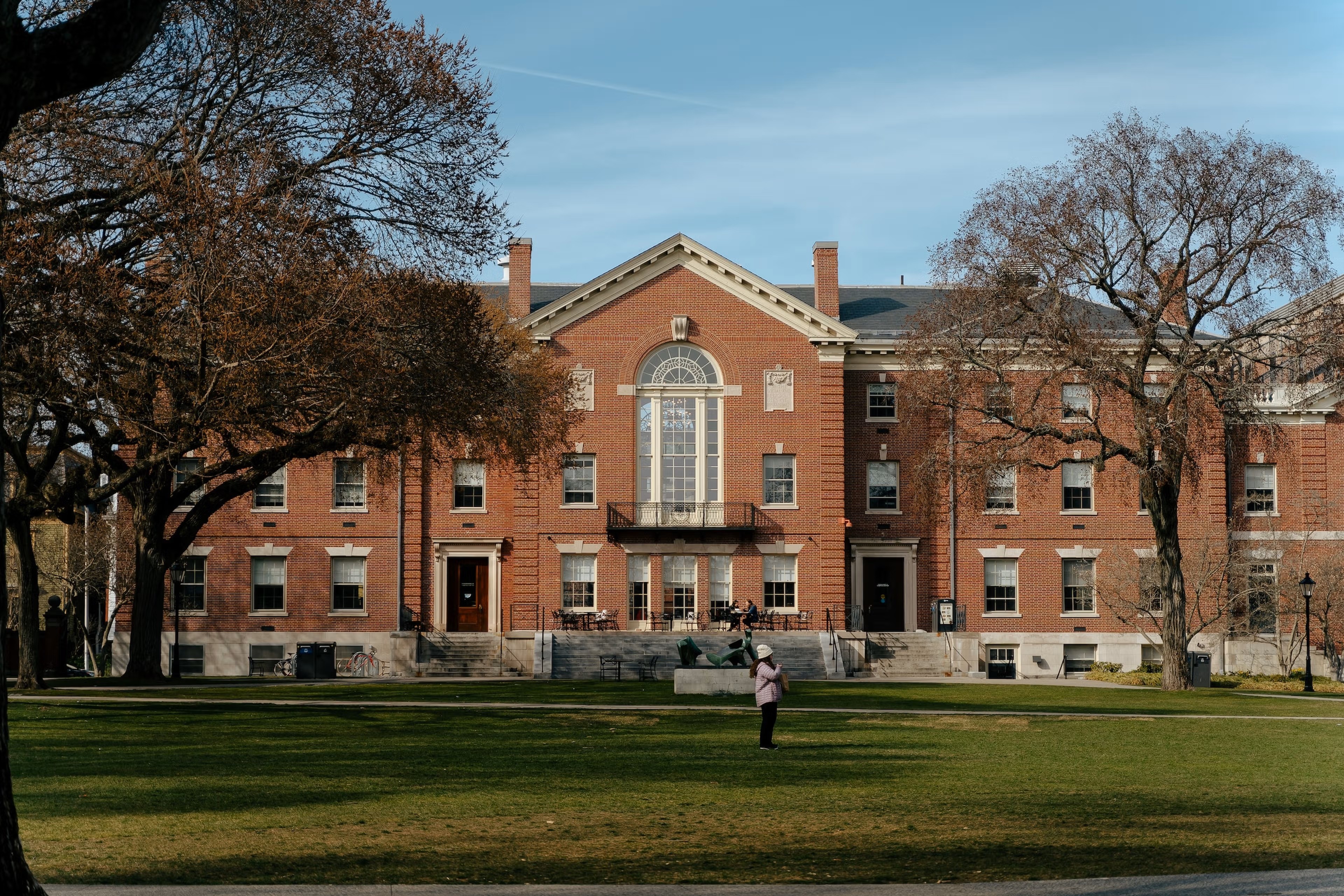Ivy League Red Brick University Building with Arched Windows
