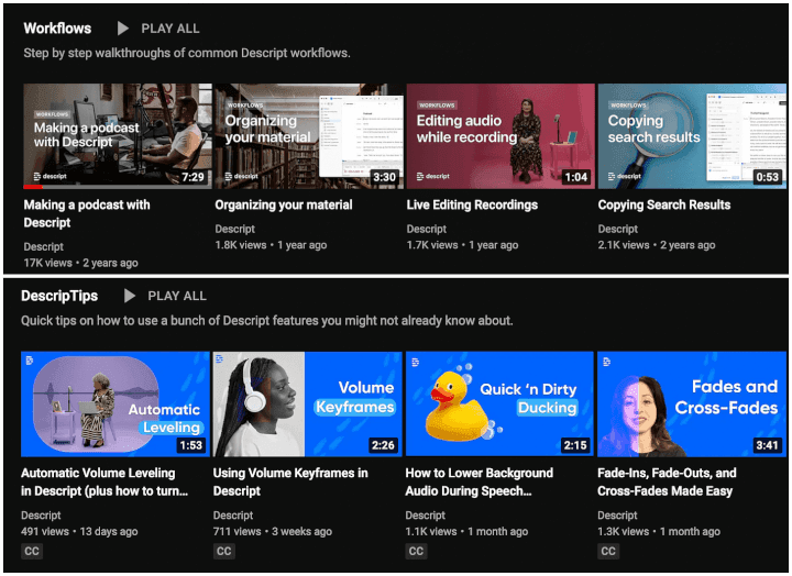 Descript's YouTube channel 
