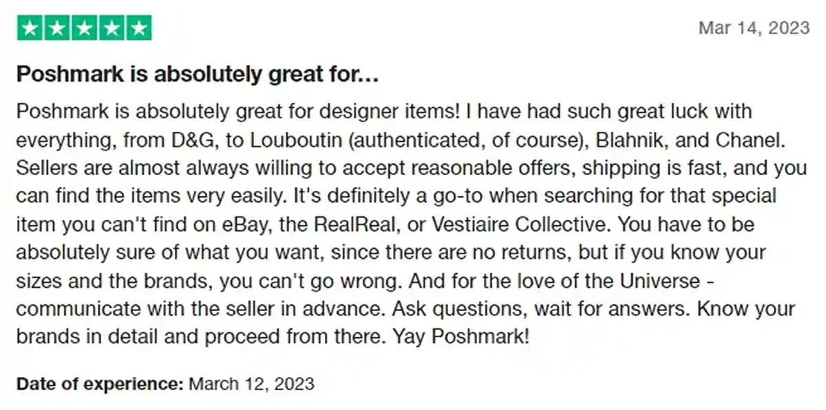 Poshmark Trustpilot Positive Review 2