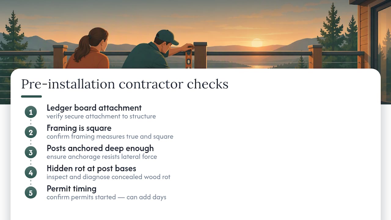 Pre-installation deck railing inspection checkpoints