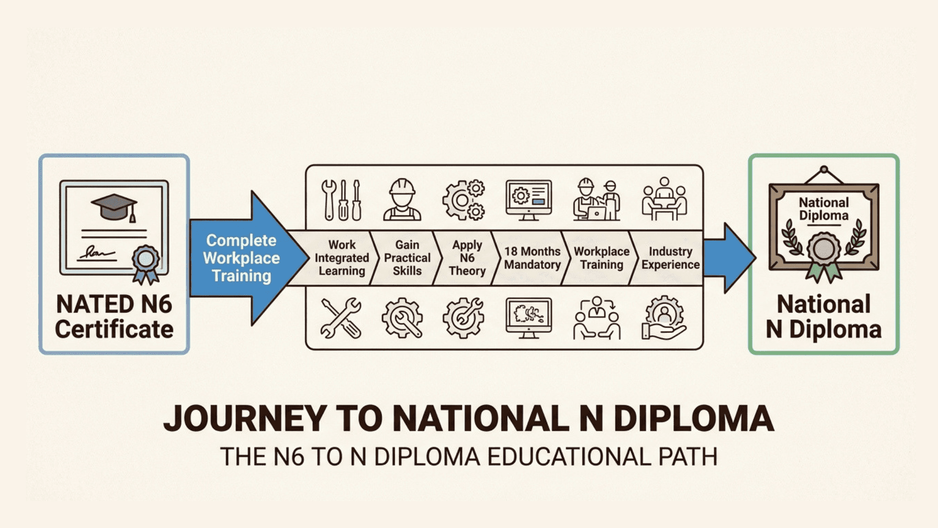 Infographic listing the six mandatory documents required for N6 In-Service Training
