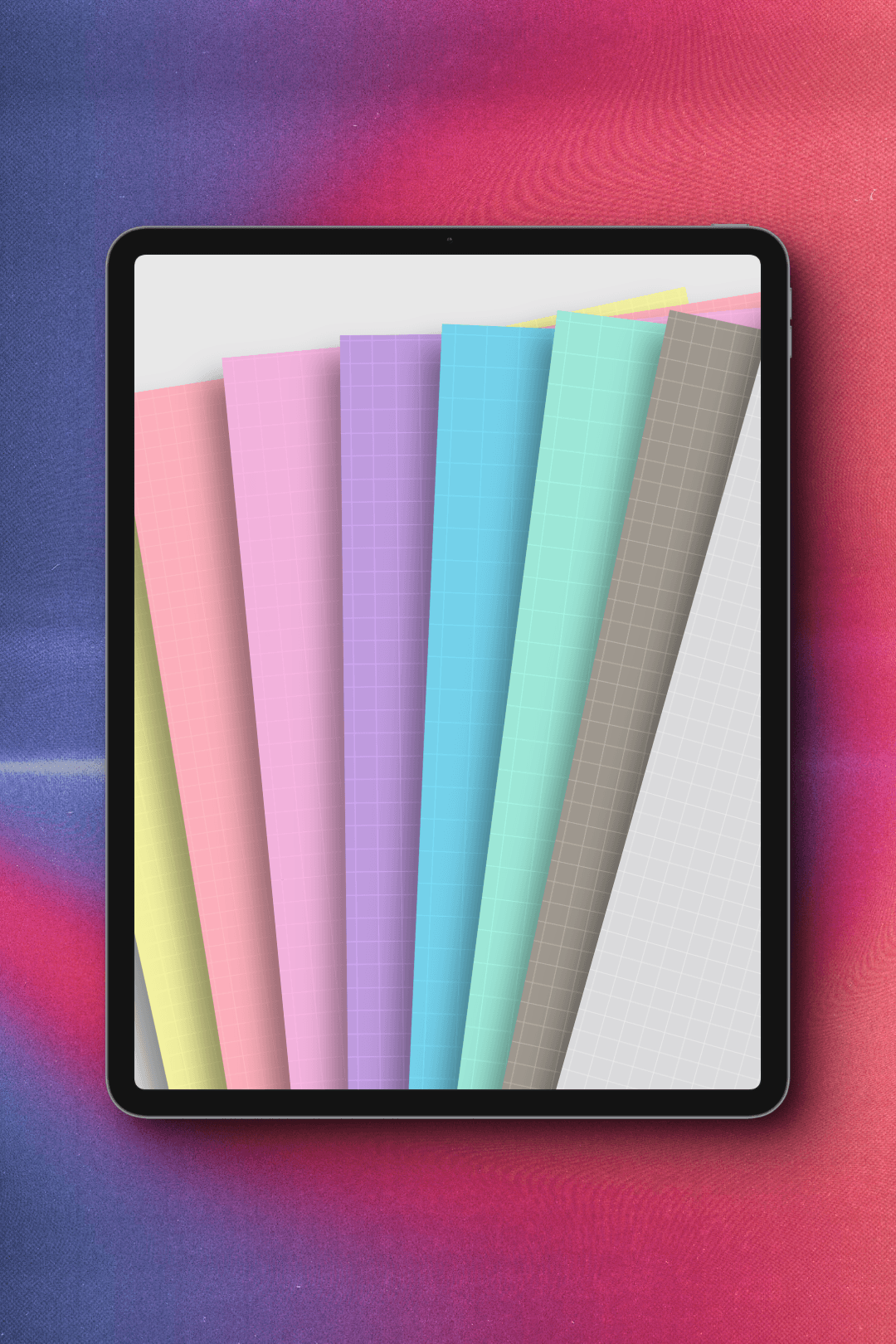 iPad with preview of Pastels (Square Grid Edition) coloured templates
