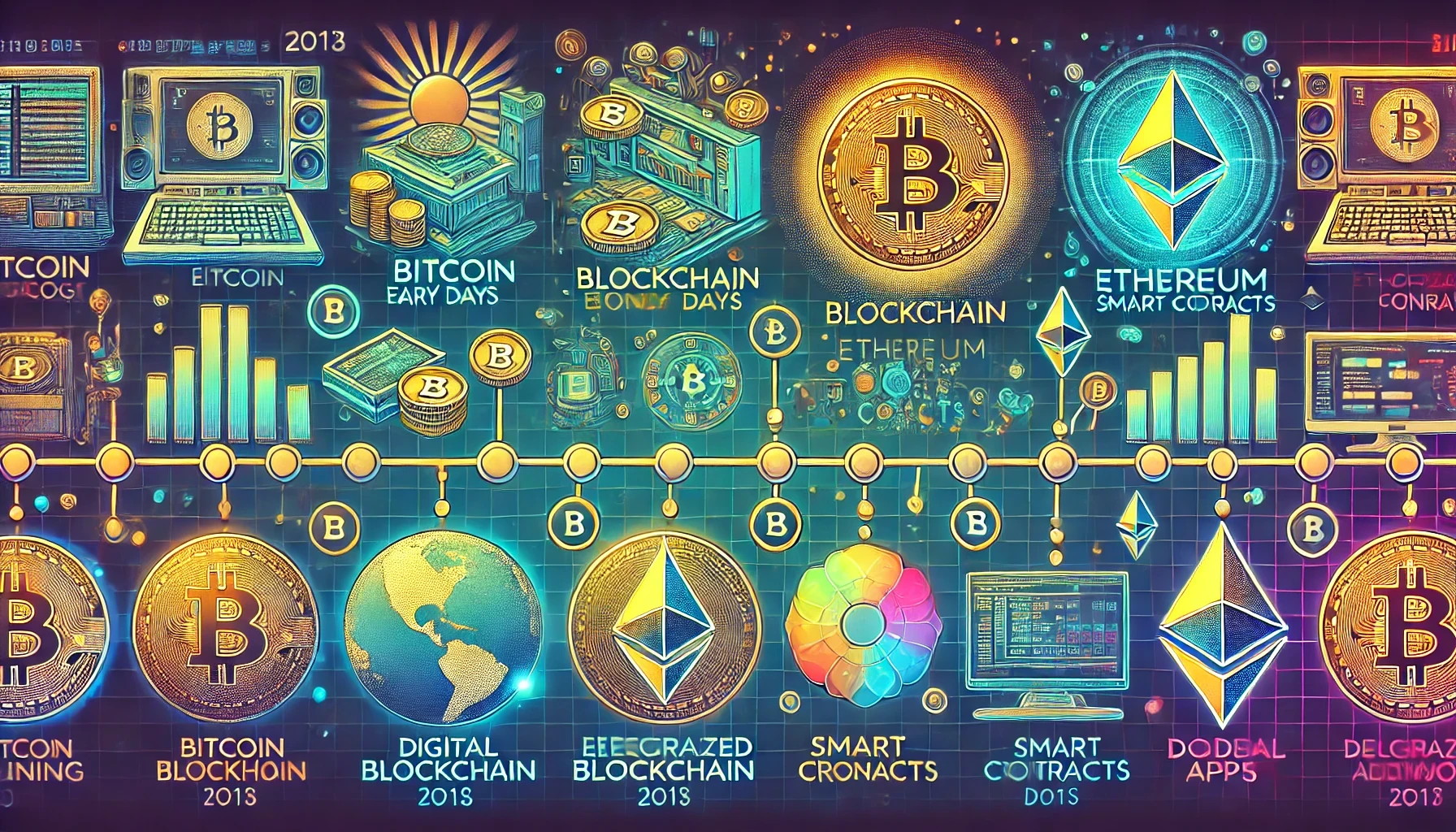 Crypto-themed image featuring charts, digital coins, and market trends, representing cryptocurrency trading and blockchain technology.