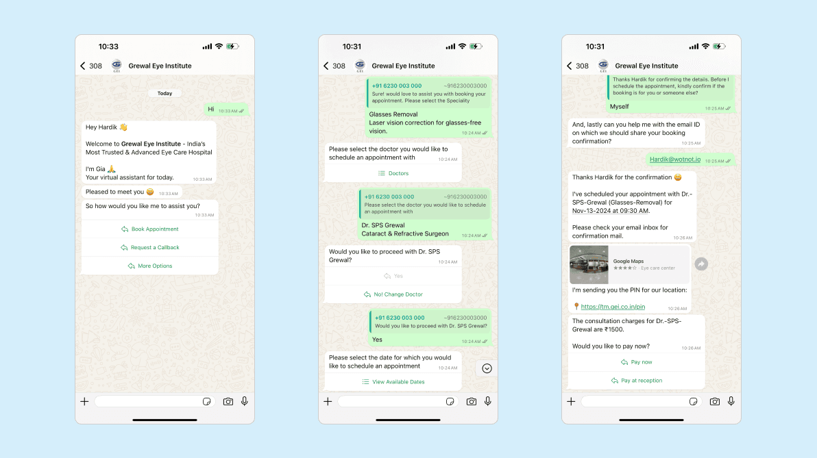 grewal eye institute whatsapp chatbot