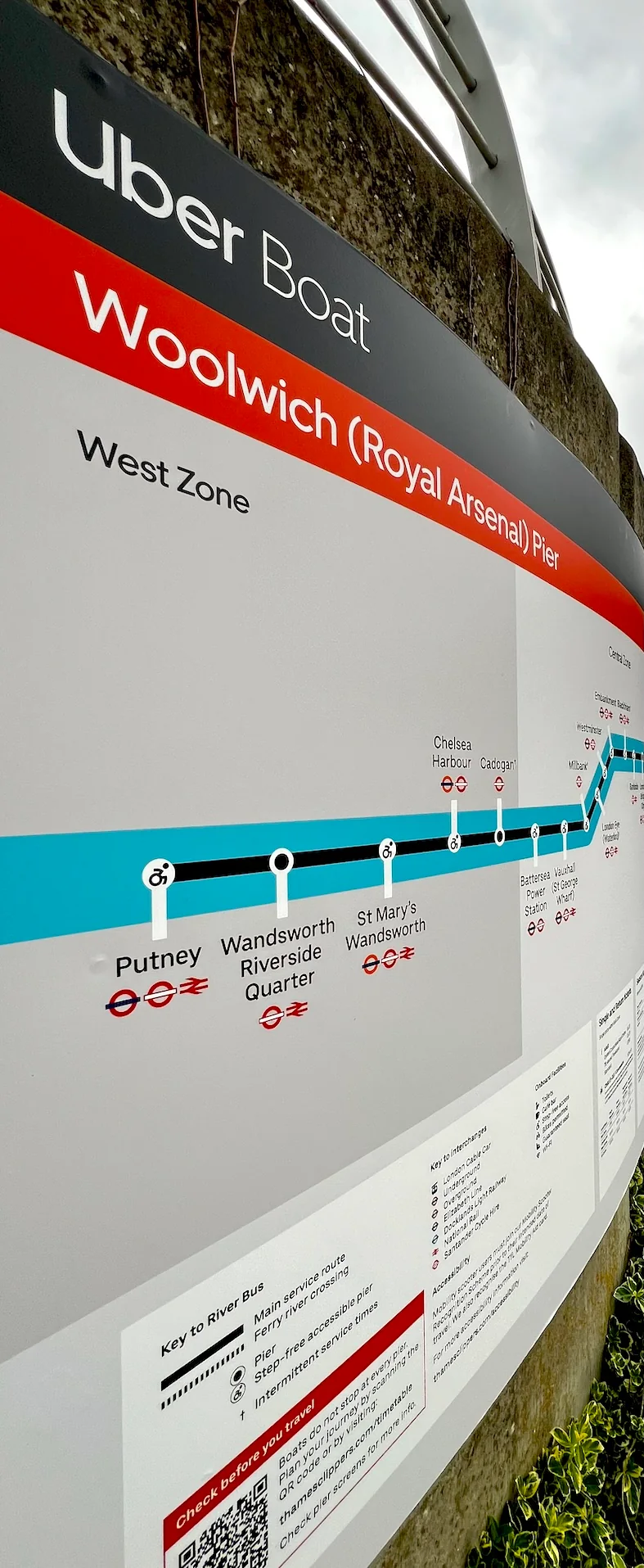 The riverboat route map at Royal Arsenal leading from the Uber Boat Woolwich pier to the entrance of Creative Kin, a premium London video podcast studio at Woolwich Works.